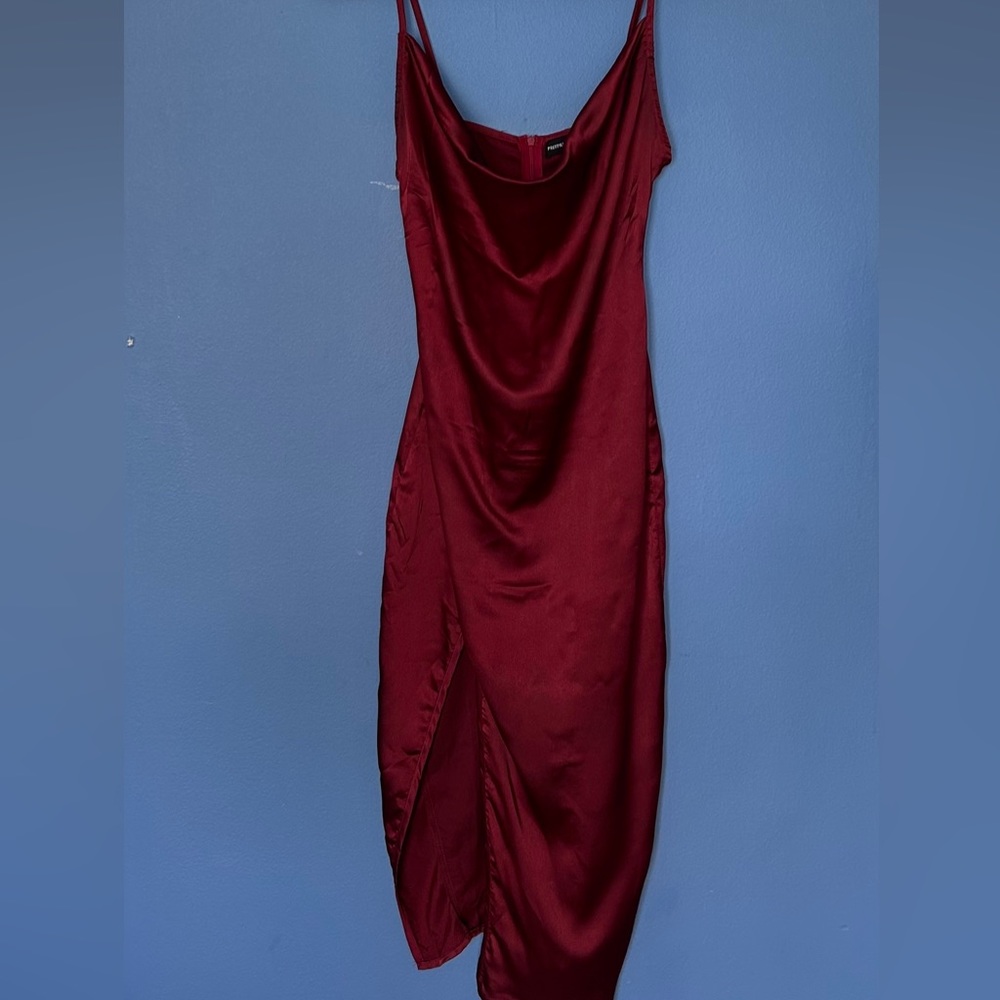 Burgundy Strappy Satin Cowl Midi Dress SIZE 4